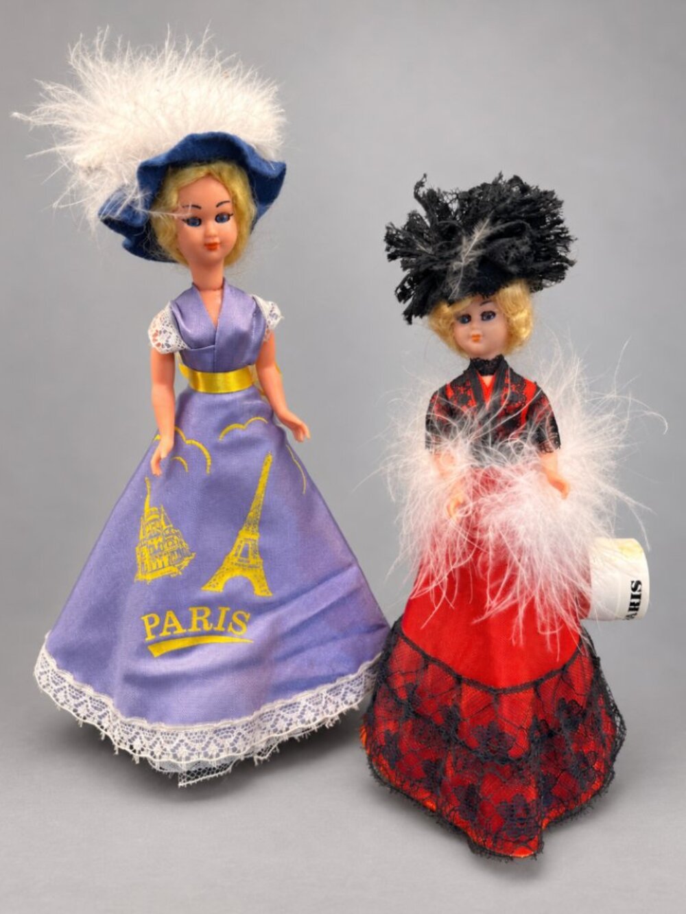 Vintage Paris Souvenir Dolls Set of 2 French Fashion Costume Dolls Eiffel Tower